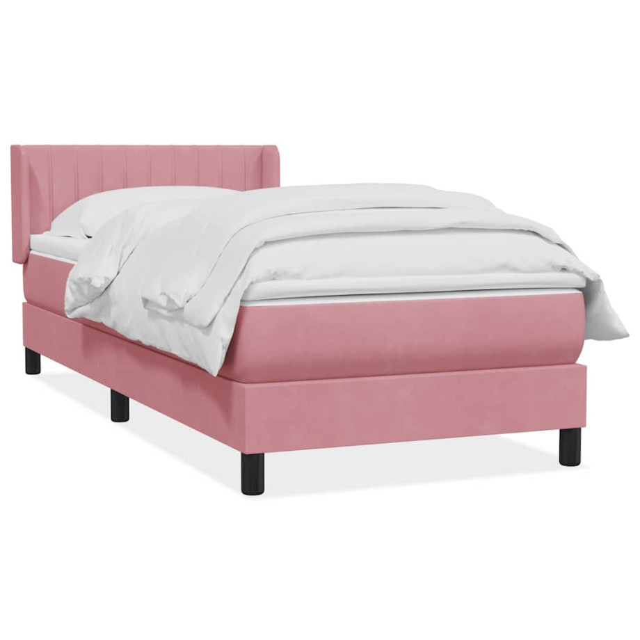 vidaXL Boxspring met matras fluweel roze 90x220 cm afbeelding 1