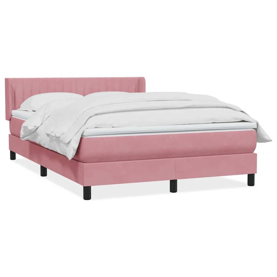 vidaXL Boxspring met matras fluweel roze 140x220 cm afbeelding 1