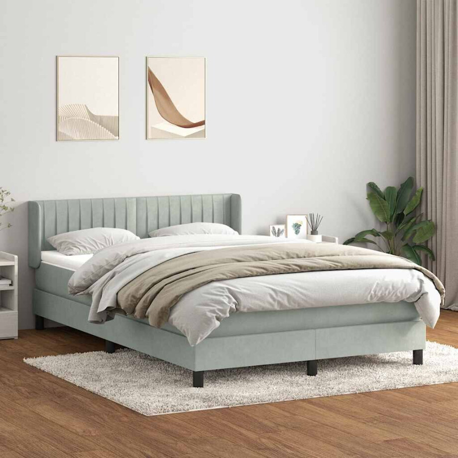 vidaXL Boxspring met matras fluweel lichtgrijs 160x220 cm afbeelding 1