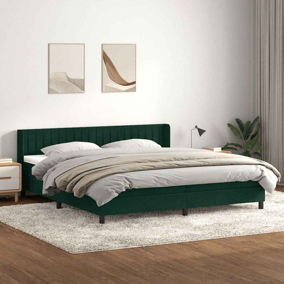 vidaXL Boxspring met matras fluweel donkergroen 180x220 cm afbeelding 1