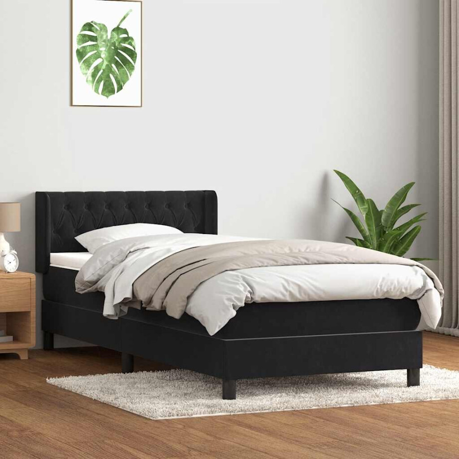vidaXL Boxspring met matras fluweel zwart 90x210 cm vidaXL Boxspring met matras fluweel zwart 90x210 cm afbeelding 1