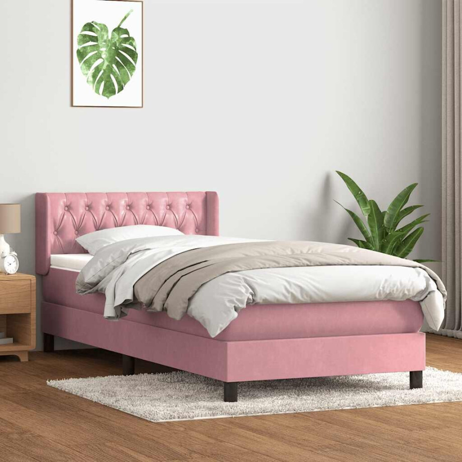 vidaXL Boxspring met matras fluweel roze 90x210 cm vidaXL Boxspring met matras fluweel roze 90x210 cm afbeelding 1