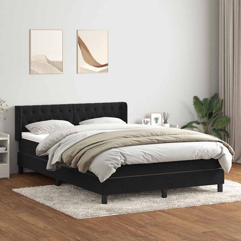 vidaXL Boxspring met matras fluweel zwart 160x210 cm vidaXL Boxspring met matras fluweel zwart 160x210 cm afbeelding 1