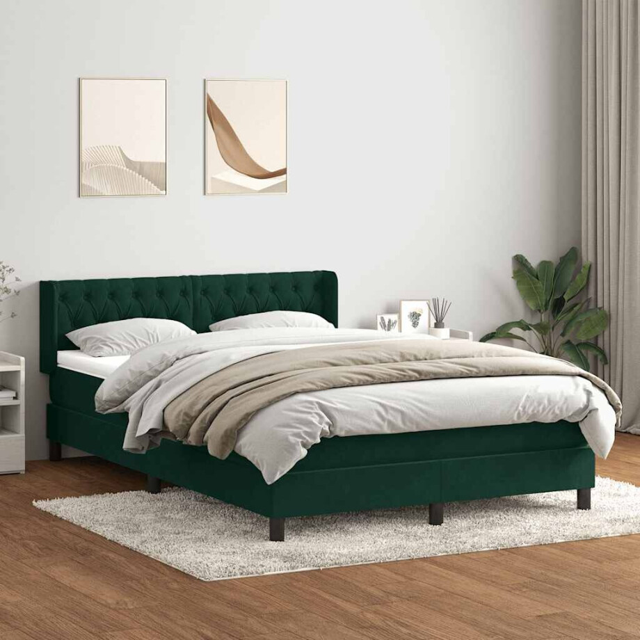 vidaXL Boxspring met matras fluweel donkergroen 160x210 cm afbeelding 1