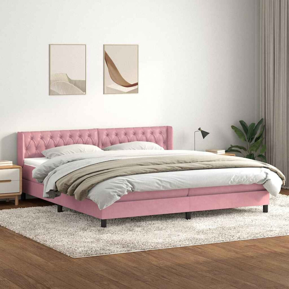 vidaXL Boxspring met matras fluweel roze 180x210 cm afbeelding 1