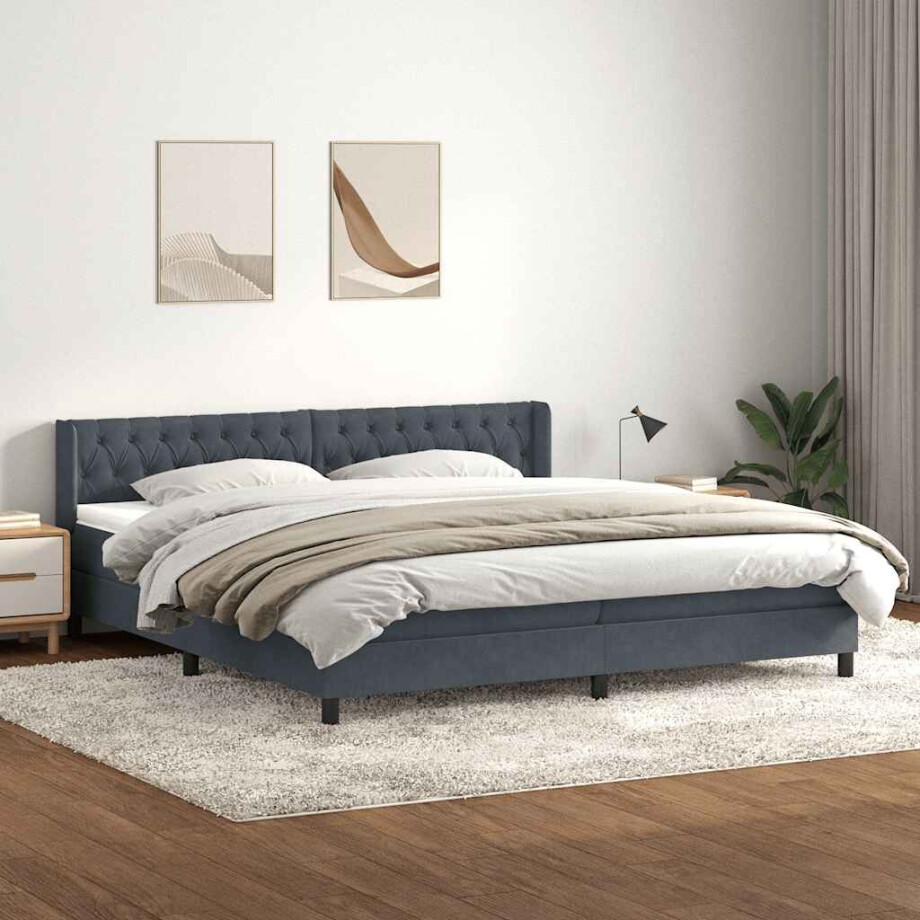 vidaXL Boxspring met matras fluweel donkergrijs 200x210 cm vidaXL Boxspring met matras fluweel donkergrijs 200x210 cm afbeelding 1
