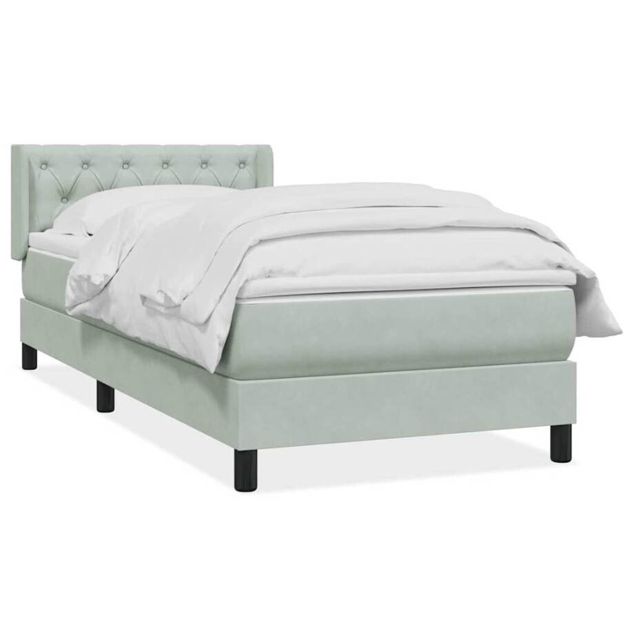 vidaXL Boxspring met matras fluweel lichtgrijs 80x220 cm afbeelding 1