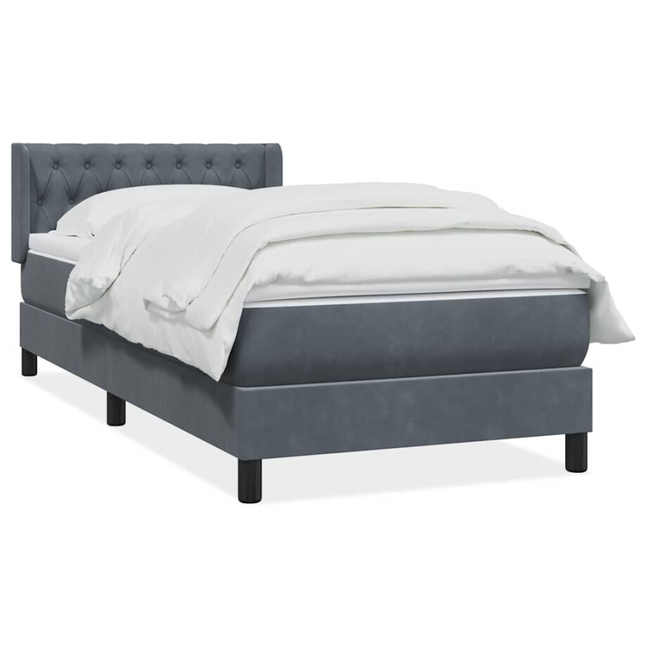 vidaXL Boxspring met matras fluweel donkergrijs 90x220 cm afbeelding 1