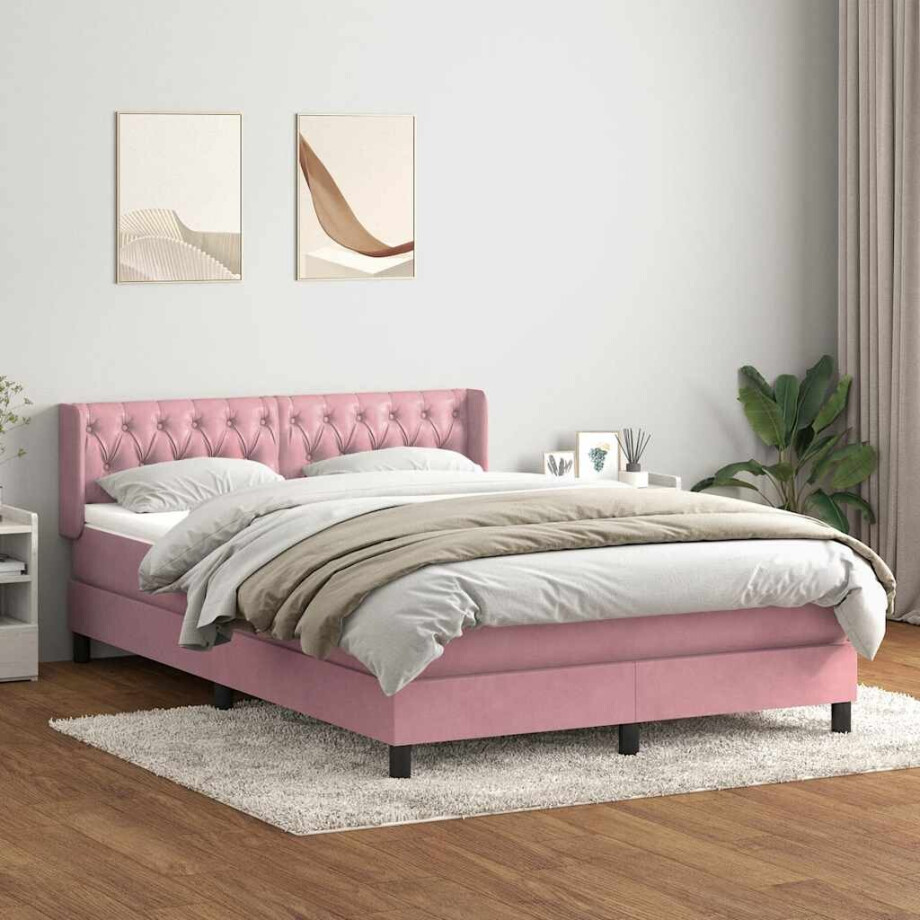vidaXL Boxspring met matras fluweel roze 140x220 cm vidaXL Boxspring met matras fluweel roze 140x220 cm afbeelding 1