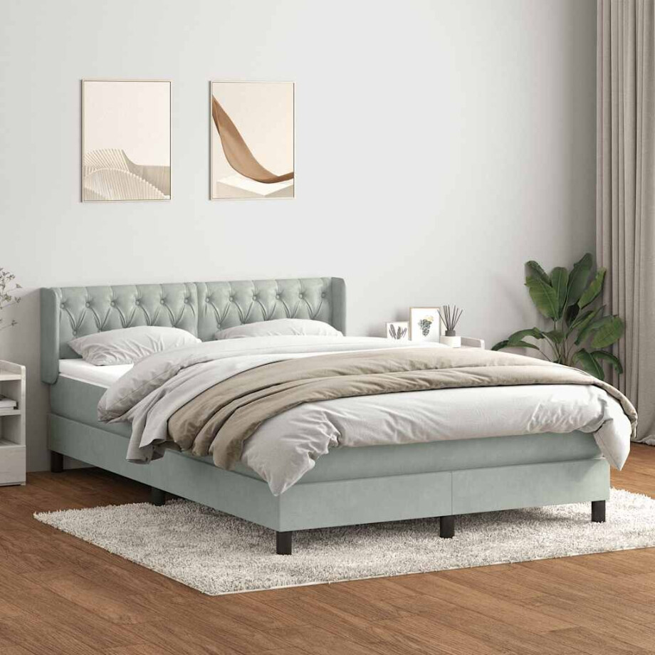 vidaXL Boxspring met matras fluweel lichtgrijs 160x220 cm afbeelding 1