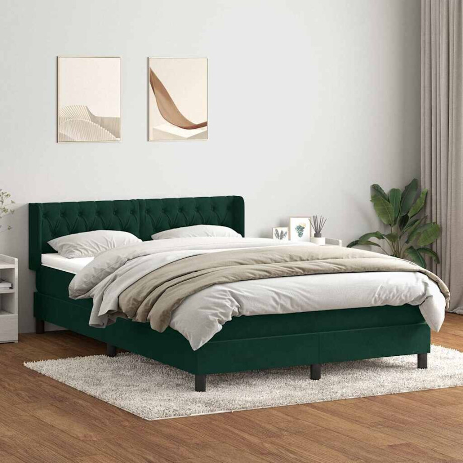 vidaXL Boxspring met matras fluweel donkergroen 160x220 cm afbeelding 1