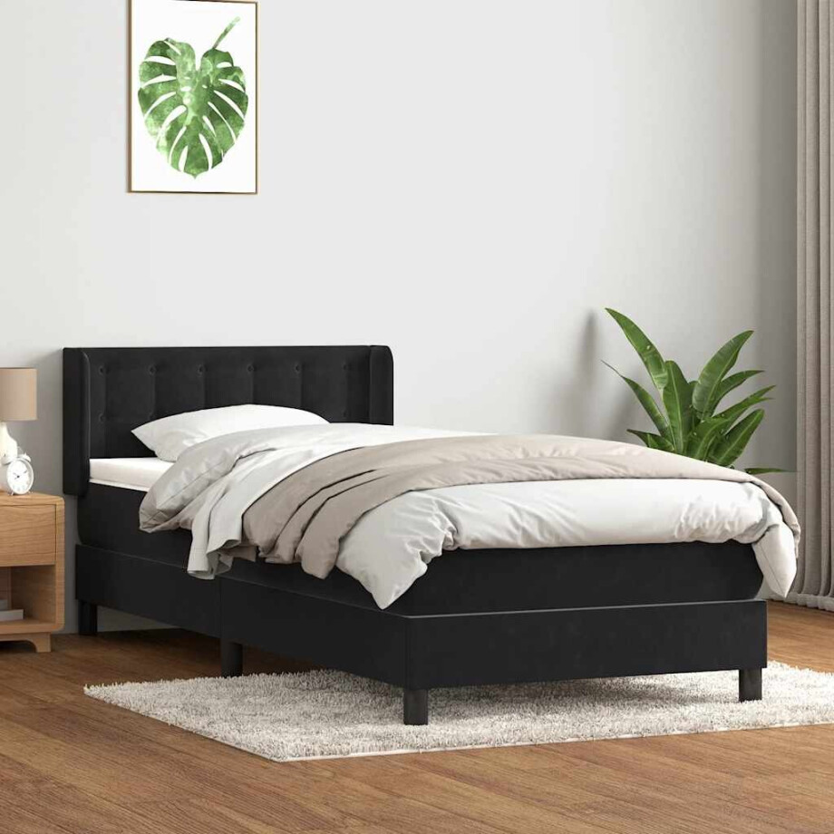 vidaXL Boxspring met matras fluweel zwart 90x210 cm vidaXL Boxspring met matras fluweel zwart 90x210 cm afbeelding 1