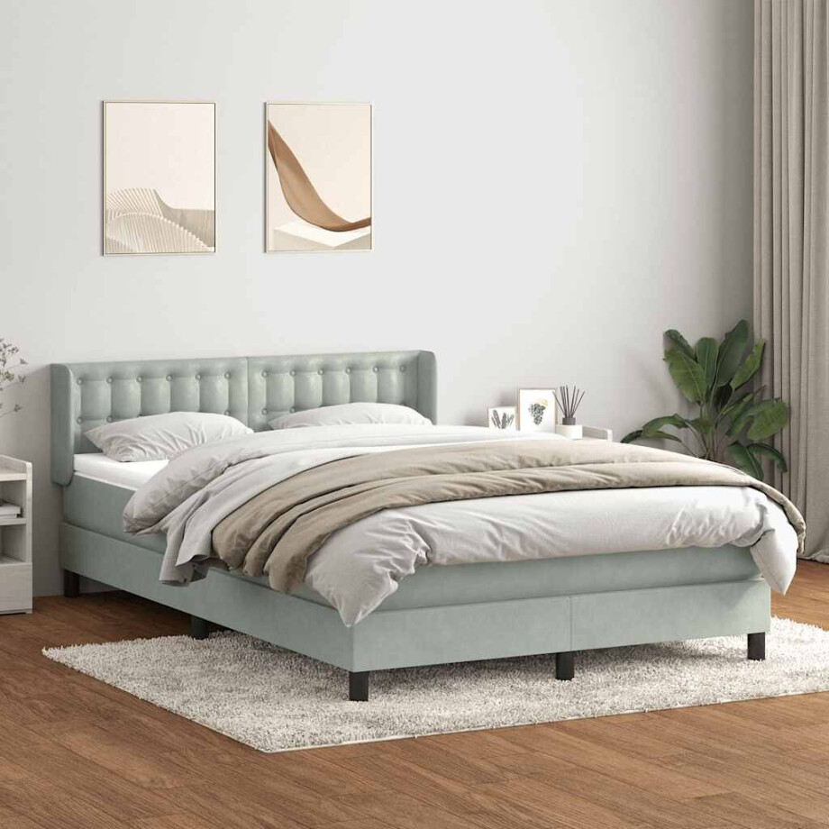 vidaXL Boxspring met matras fluweel lichtgrijs 160x210 cm afbeelding 1