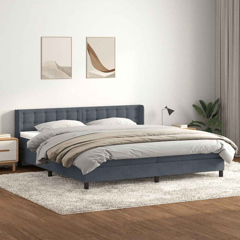 vidaXL Boxspring met matras fluweel donkergrijs 200x210 cm vidaXL Boxspring met matras fluweel donkergrijs 200x210 cm afbeelding 1