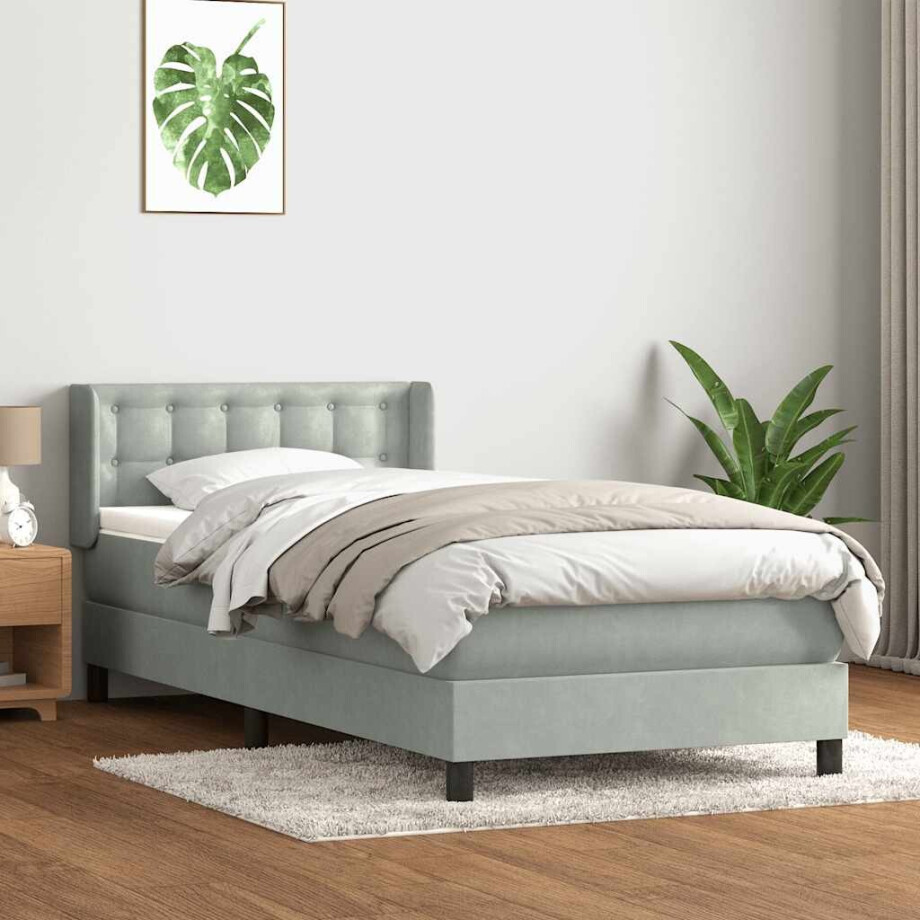 vidaXL Boxspring met matras fluweel lichtgrijs 80x220 cm afbeelding 1