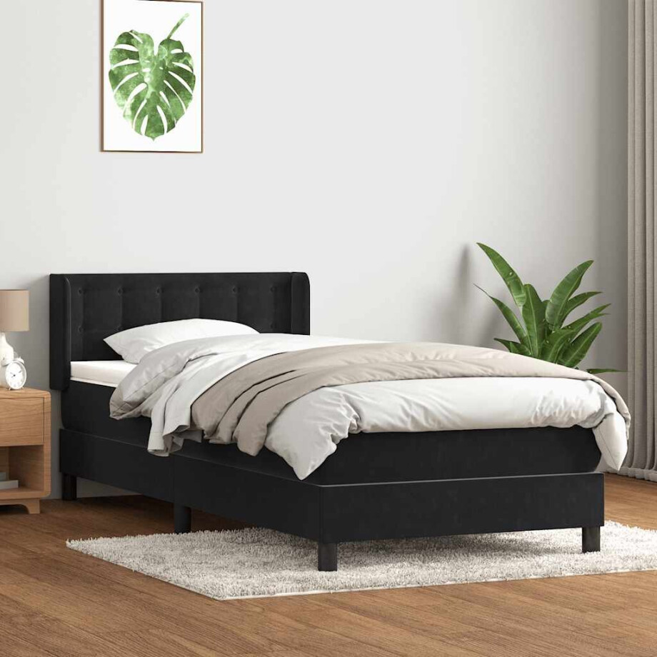 vidaXL Boxspring met matras fluweel zwart 80x220 cm afbeelding 1