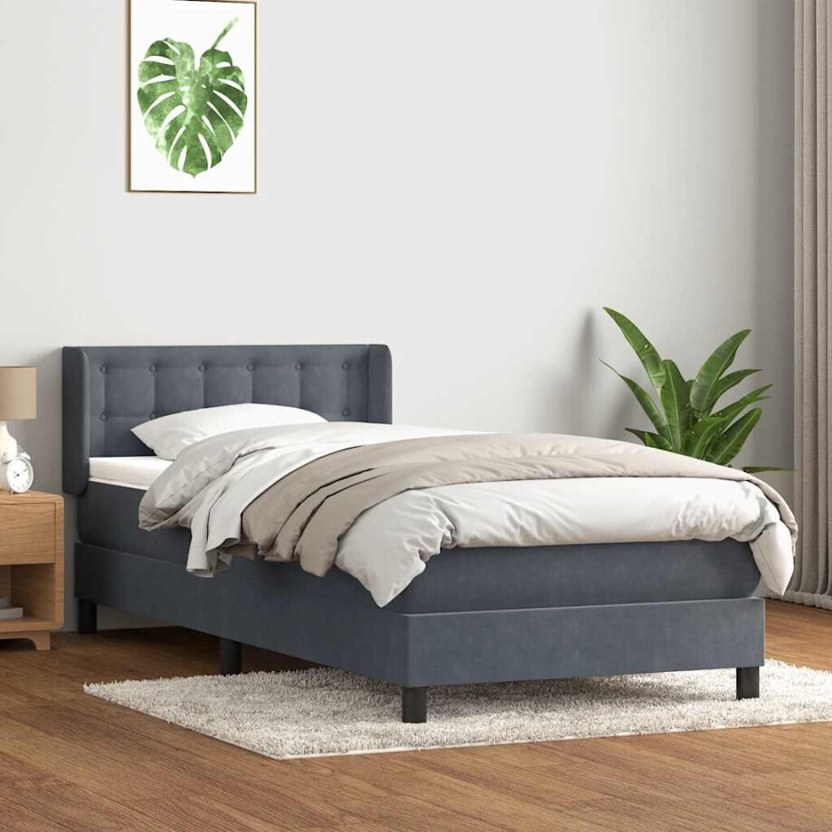 vidaXL Boxspring met matras fluweel donkergrijs 90x220 cm afbeelding 1
