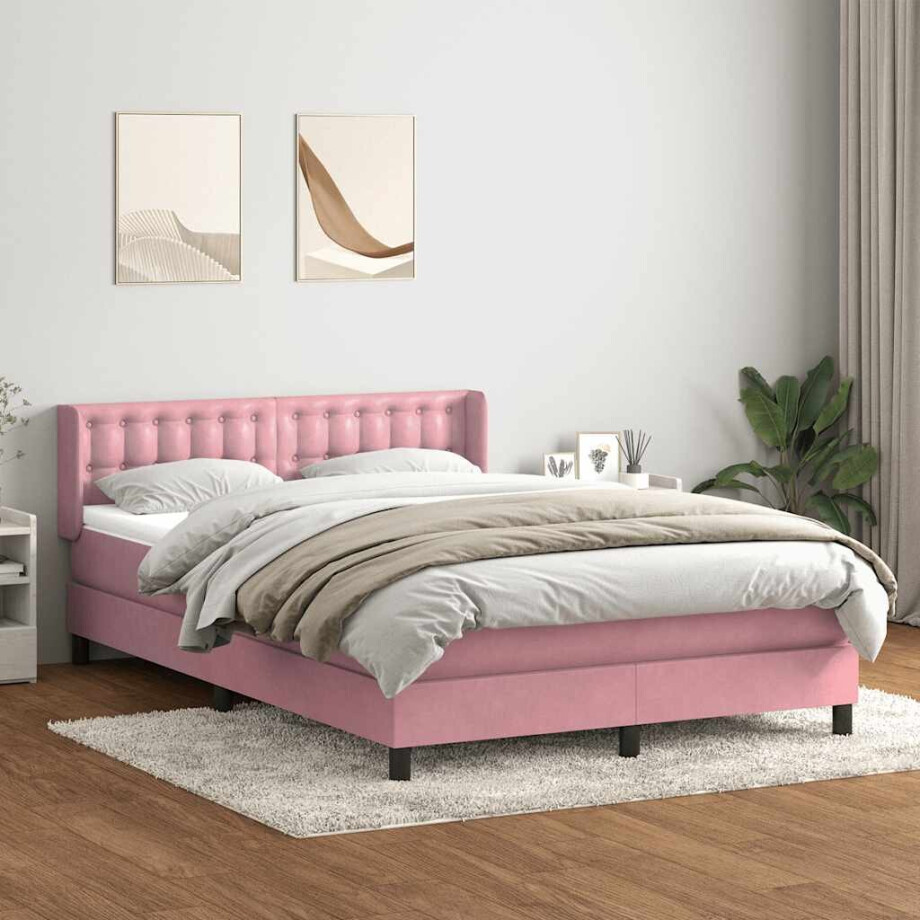 vidaXL Boxspring met matras fluweel roze 140x220 cm afbeelding 1