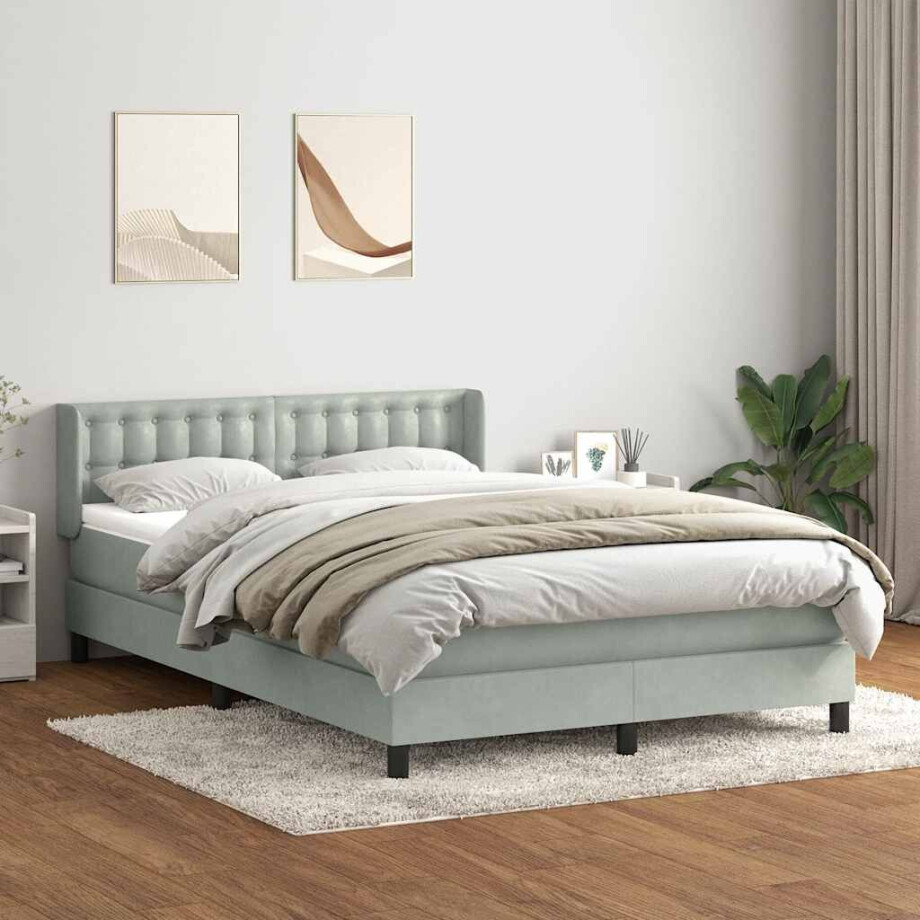 vidaXL Boxspring met matras fluweel lichtgrijs 160x220 cm afbeelding 1