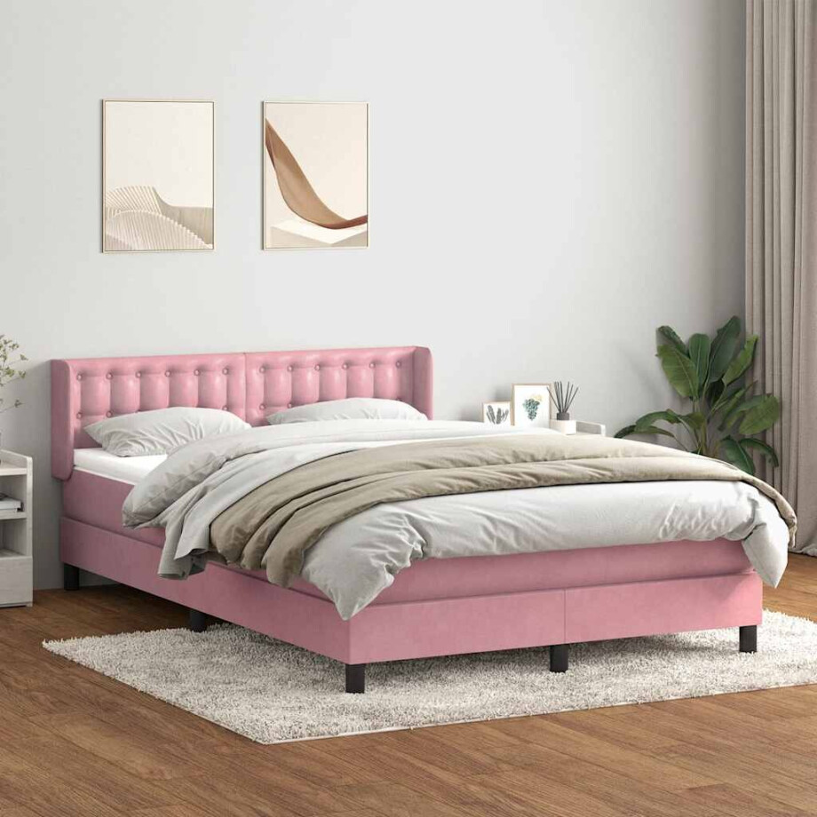 vidaXL Boxspring met matras fluweel roze 160x220 cm vidaXL Boxspring met matras fluweel roze 160x220 cm afbeelding 1
