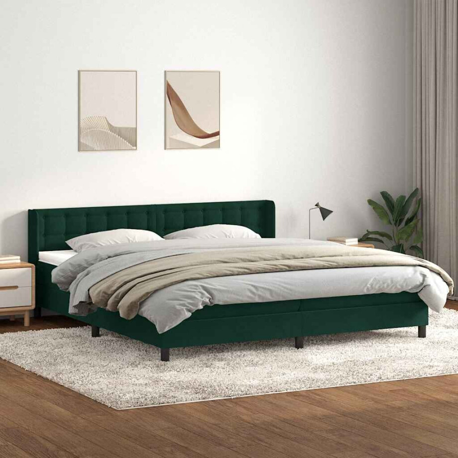 vidaXL Boxspring met matras fluweel donkergroen 180x220 cm afbeelding 1