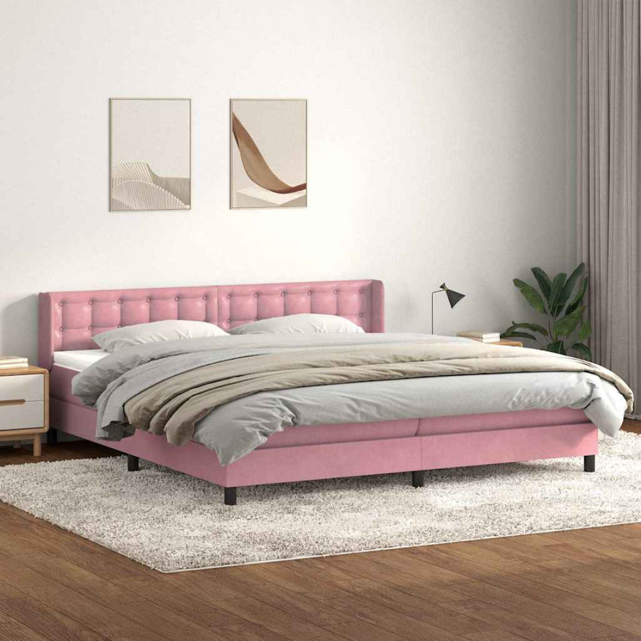 vidaXL Boxspring met matras fluweel roze 180x220 cm afbeelding 1