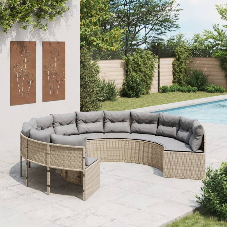 vidaXL Tuinbank met kussens rond poly rattan beige vidaXL Tuinbank met kussens rond poly rattan beige afbeelding 1
