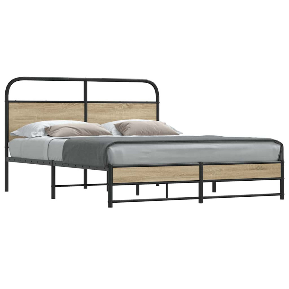 vidaXL Bedframe zonder matras metaal gerookt eikenkleurig 160x200 cm afbeelding 1