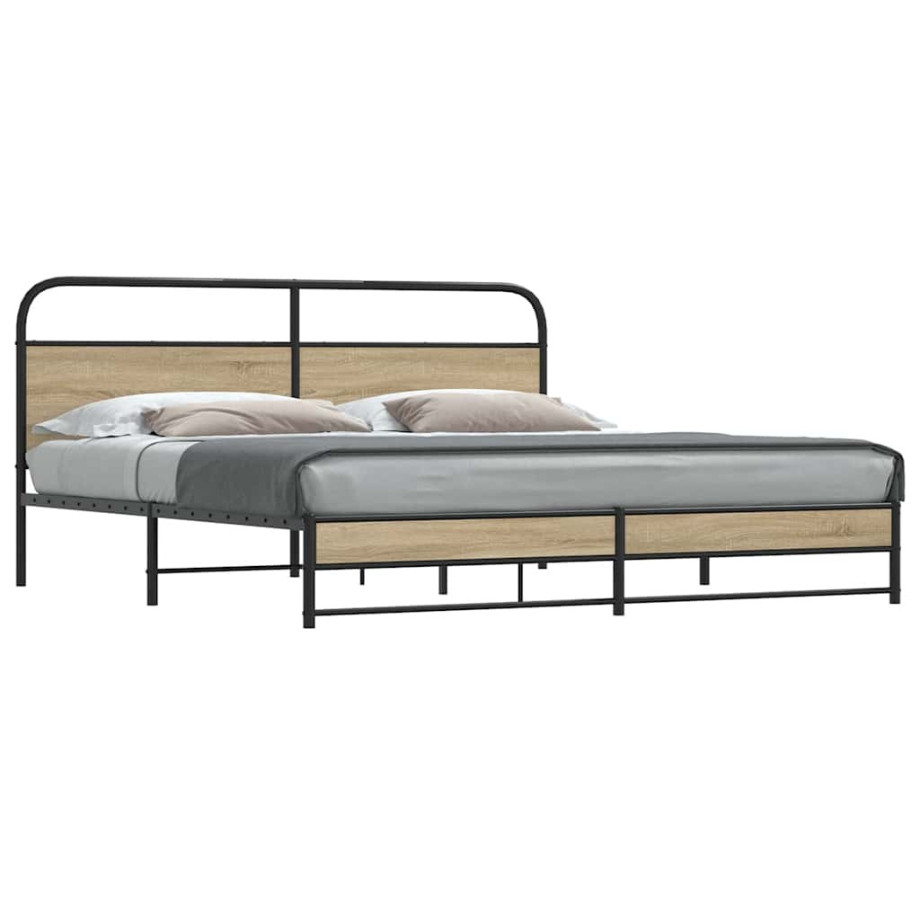 vidaXL Bedframe zonder matras metaal gerookt eikenkleurig 180x200 cm afbeelding 1