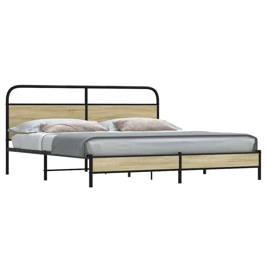 vidaXL Bedframe zonder matras metaal sonoma eikenkleur 200x200 cm afbeelding 1