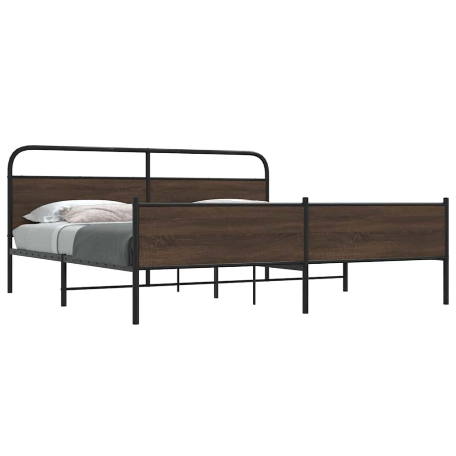 vidaXL Bedframe zonder matras metaal bruin eikenkleur 193x203 cm vidaXL Bedframe zonder matras metaal bruin eikenkleur 193x203 cm afbeelding 1