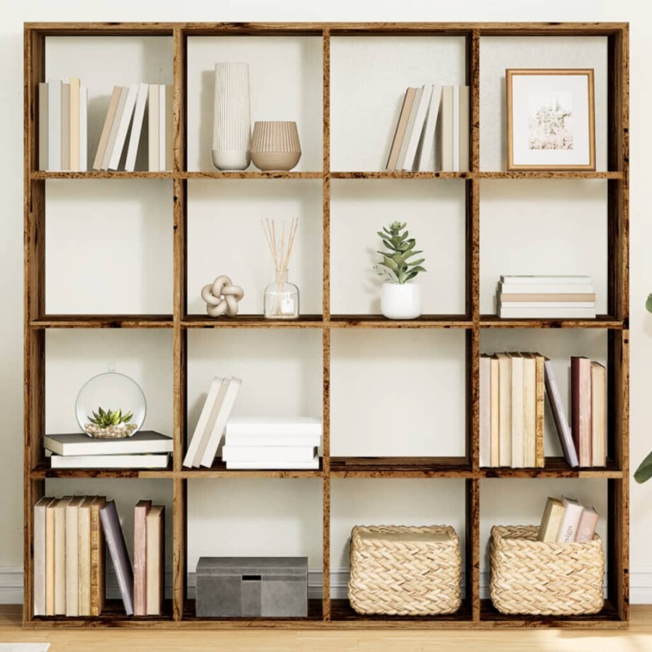 vidaXL Boekenkast 137,5x29x137,5 cm bewerkt hout oud houtkleurig afbeelding 1