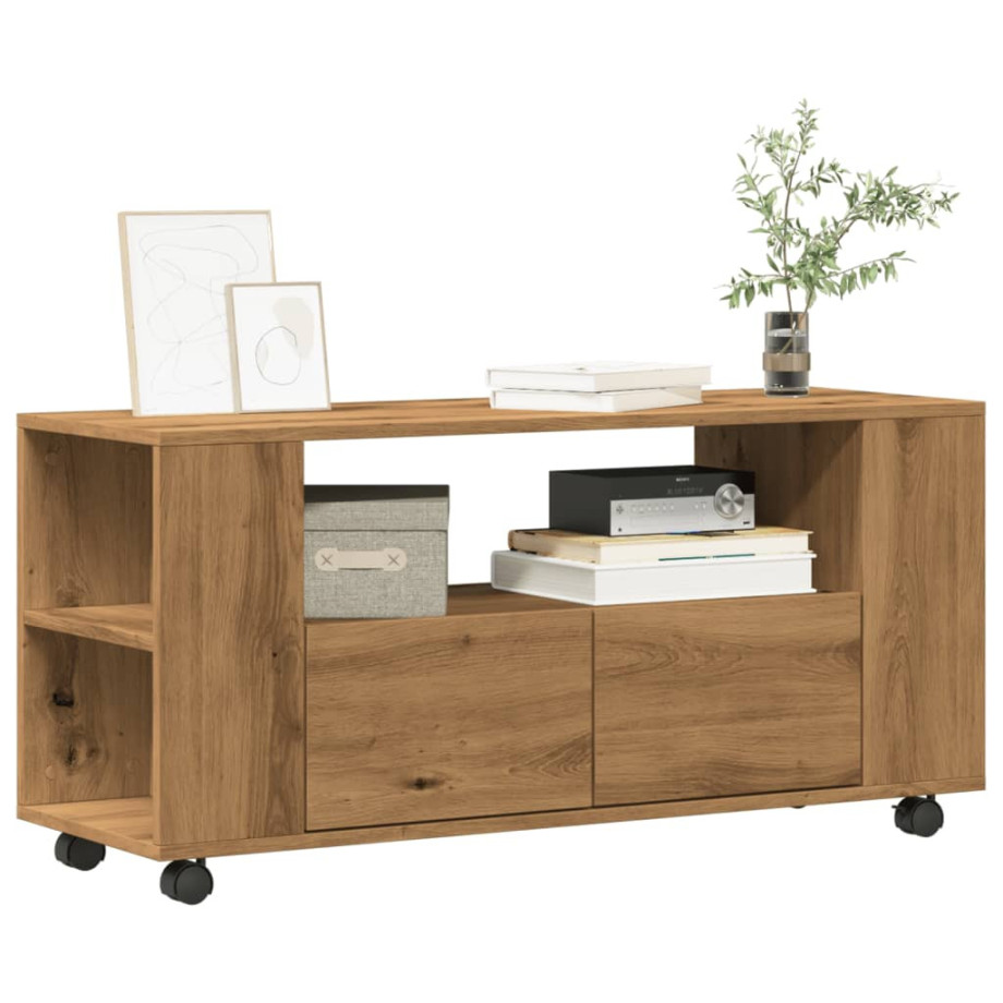 vidaXL Tv-meubel met wielen 102x34,5x43 cm hout artisanaal eiken afbeelding 1
