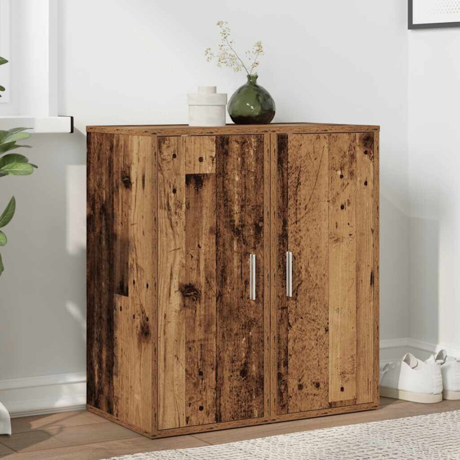 vidaXL Schoenenkasten 2 st 32x35x70 cm bewerkt hout oud houtkleurig afbeelding 1