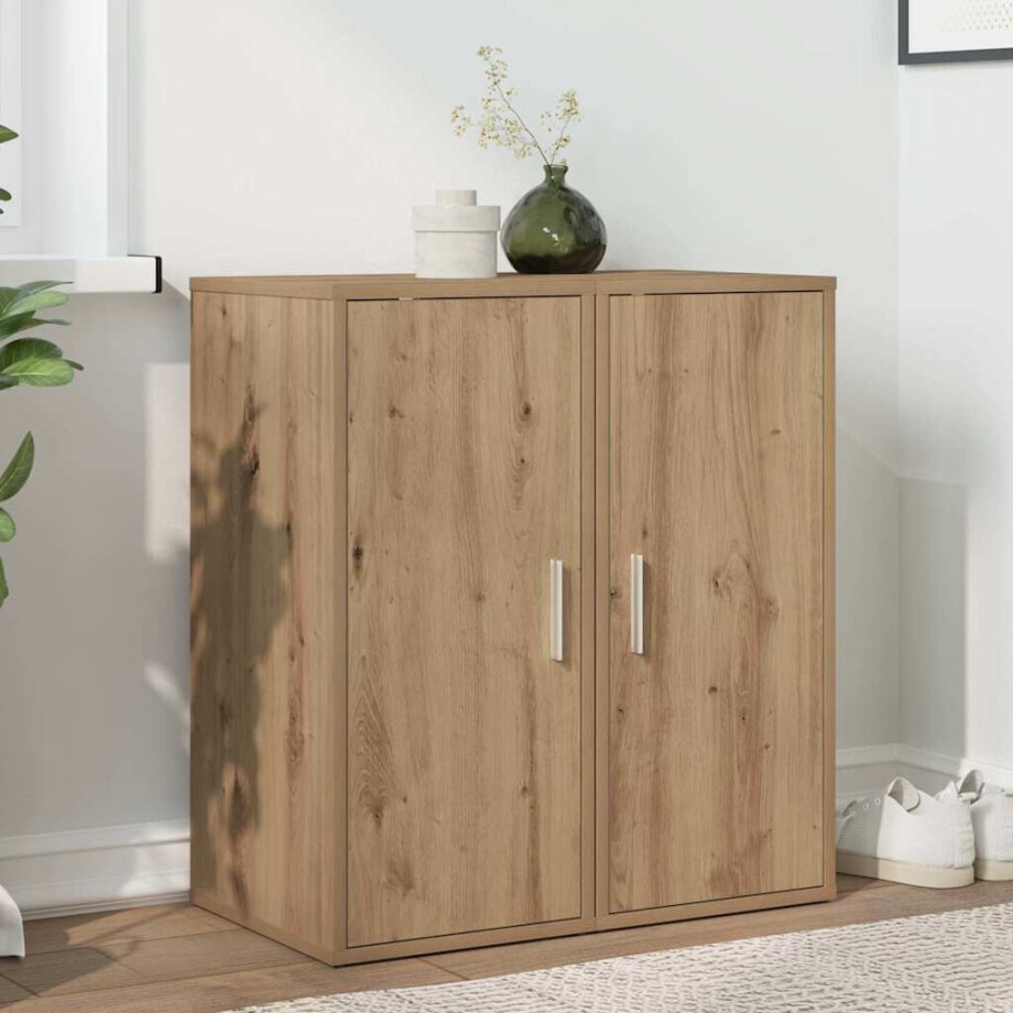 vidaXL Schoenenkasten 2 st 32x35x70 cm bewerkt hout artisanaal eiken afbeelding 1