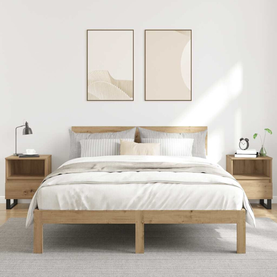 vidaXL Nachtkastjes 2 st 40x35x50cm bewerkt hout artisanaal eikenkleur vidaXL Nachtkastjes 2 st 40x35x50cm bewerkt hout artisanaal eikenkleur afbeelding 1