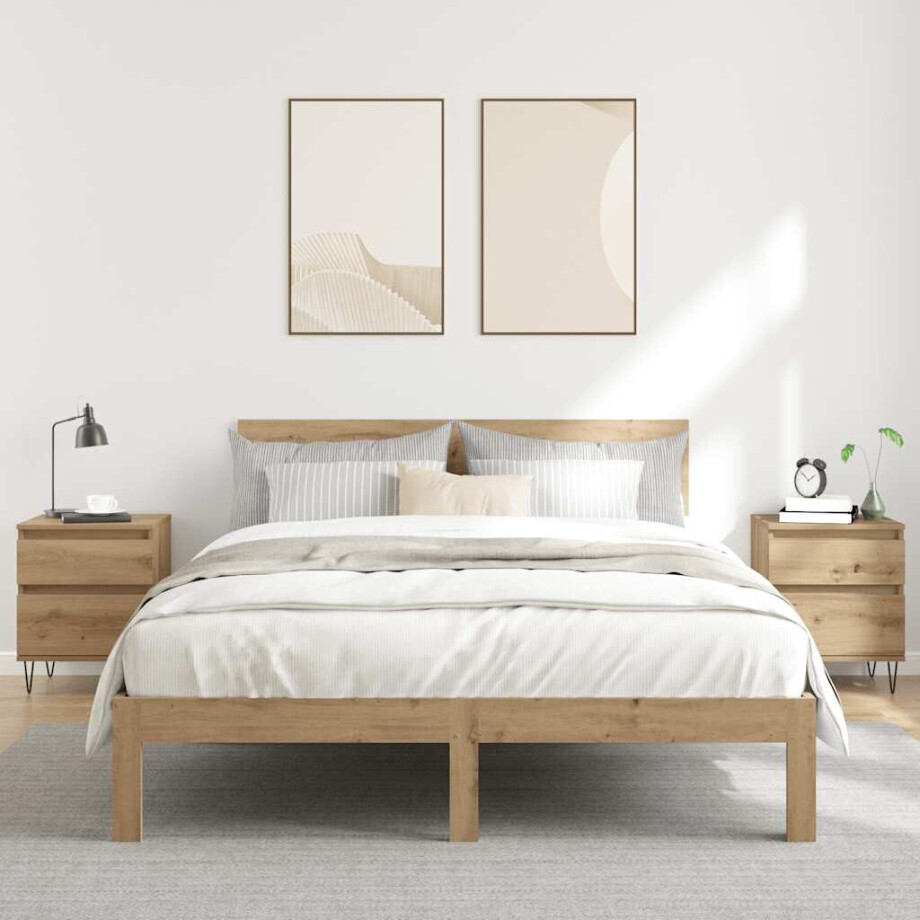 vidaXL Nachtkastjes 2 st 40x35x50cm bewerkt hout artisanaal eikenkleur afbeelding 1