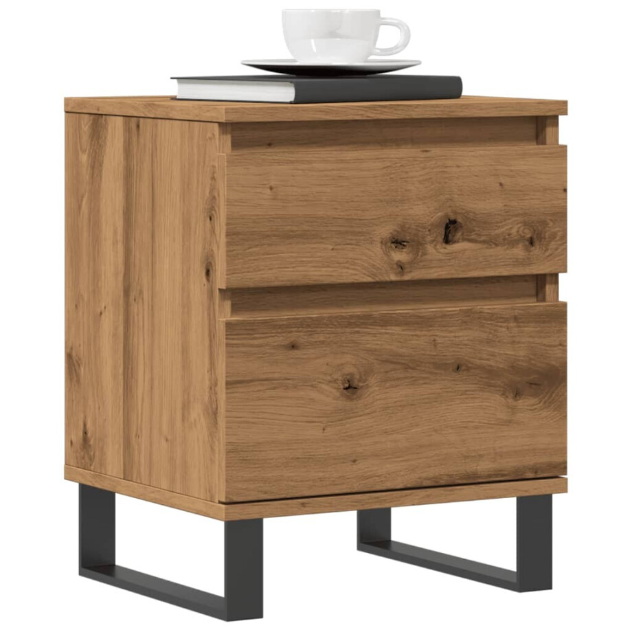 vidaXL Nachtkastjes 2 st 40x35x50cm bewerkt hout artisanaal eikenkleur vidaXL Nachtkastjes 2 st 40x35x50cm bewerkt hout artisanaal eikenkleur afbeelding 1