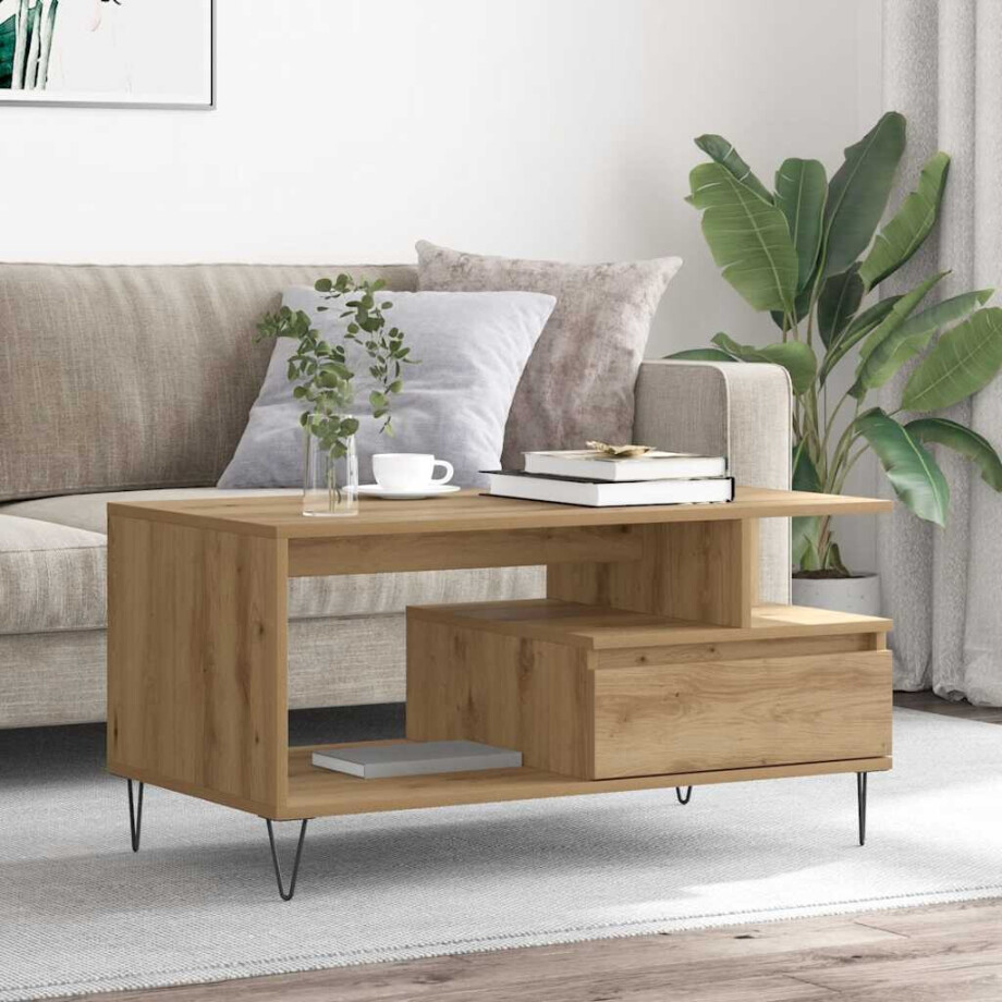 vidaXL Salontafel 90x49x45 cm bewerkt hout artisanaal eikenkleurig afbeelding 1