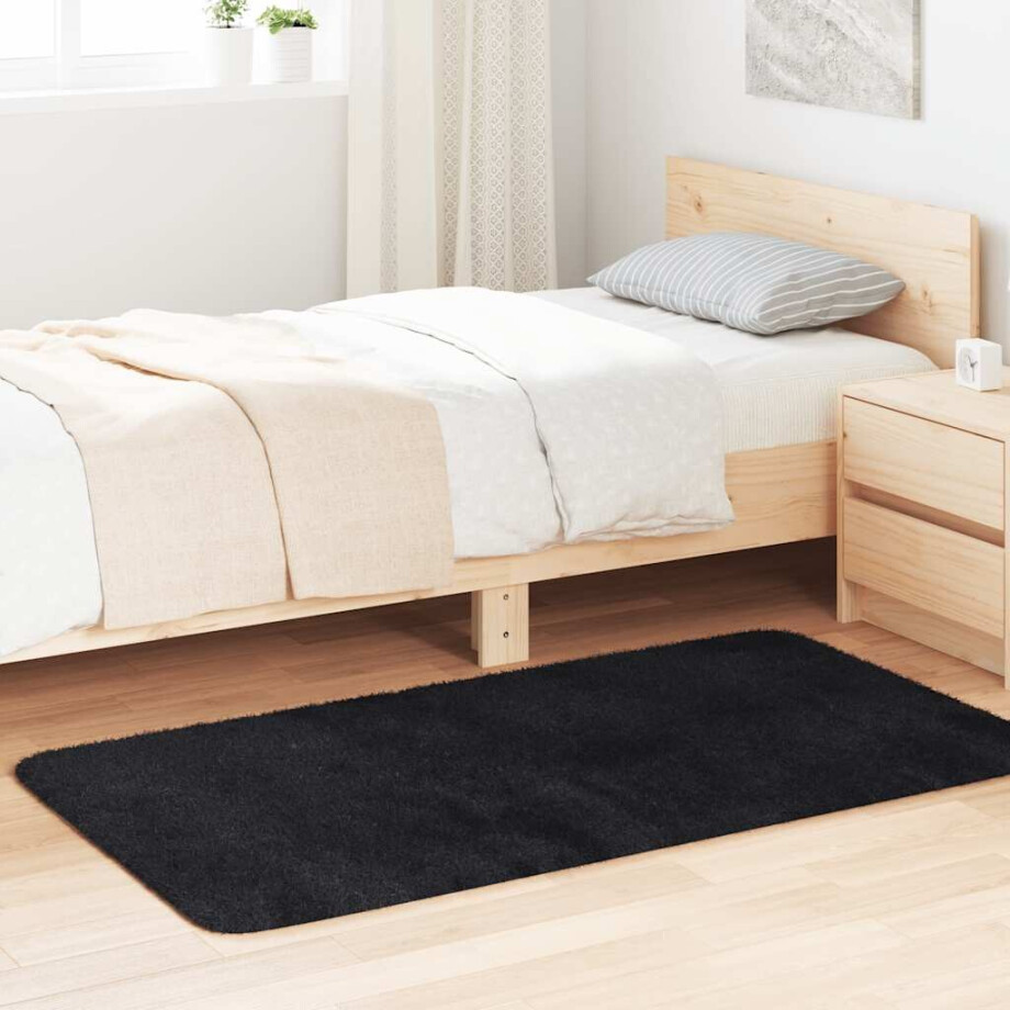 vidaXL Hoogpolig vloerkleed NAVARRA 80x150 cm polyester zwart afbeelding 1