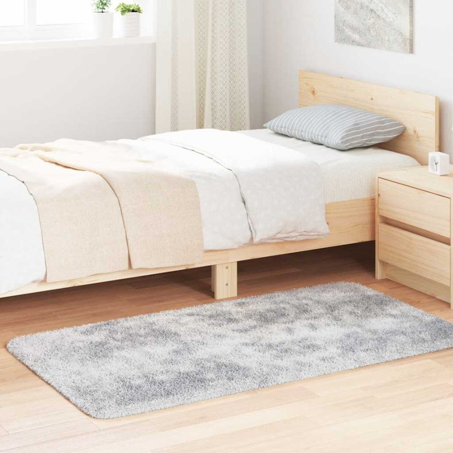vidaXL Vloerkleed hoogpolig 80x150 cm polyester hoogpolig lichtgrijs afbeelding 1