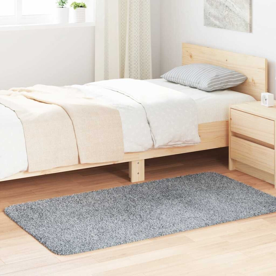 vidaXL Hoogpolig vloerkleed NAVARRA 80x150 cm polyester lichtgrijs afbeelding 1