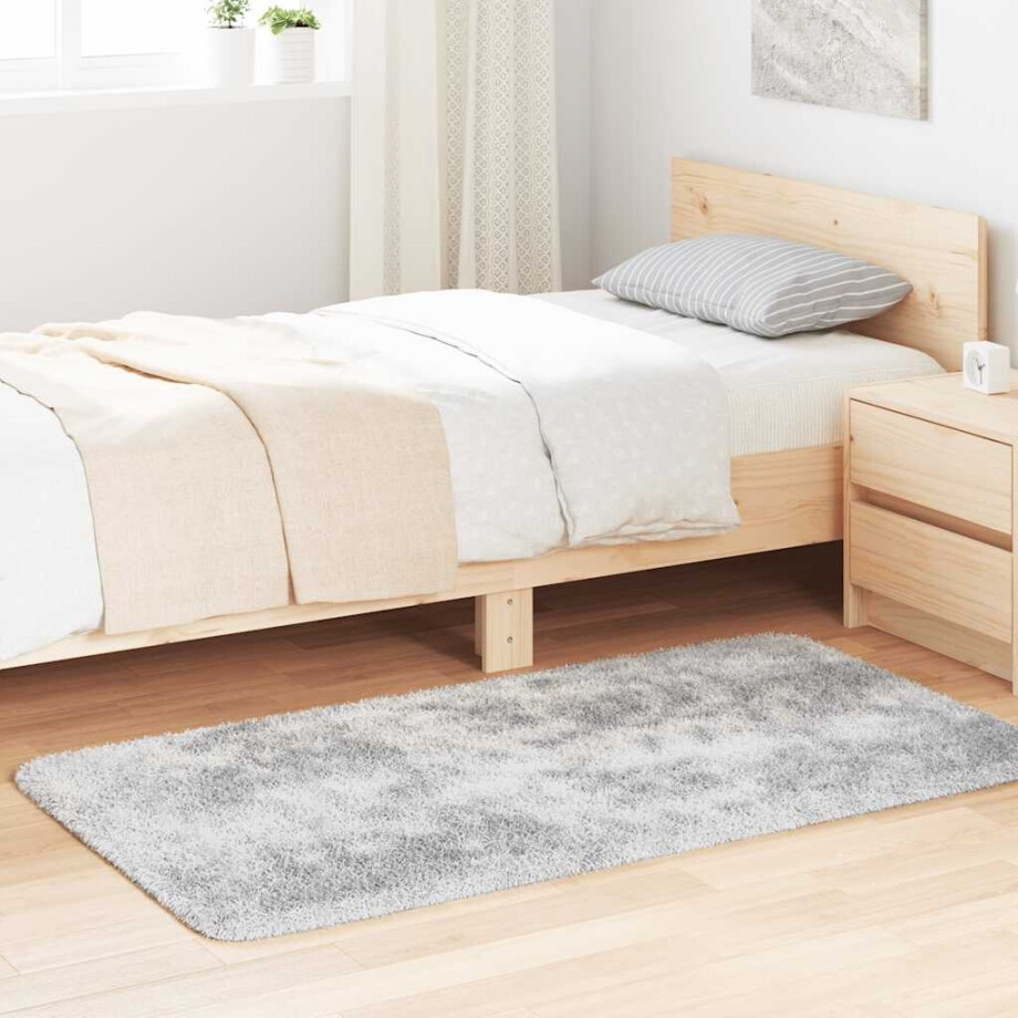 vidaXL Hoogpolig vloerkleed NAVARRA 80x150 cm polyester zilvergrijs afbeelding 1