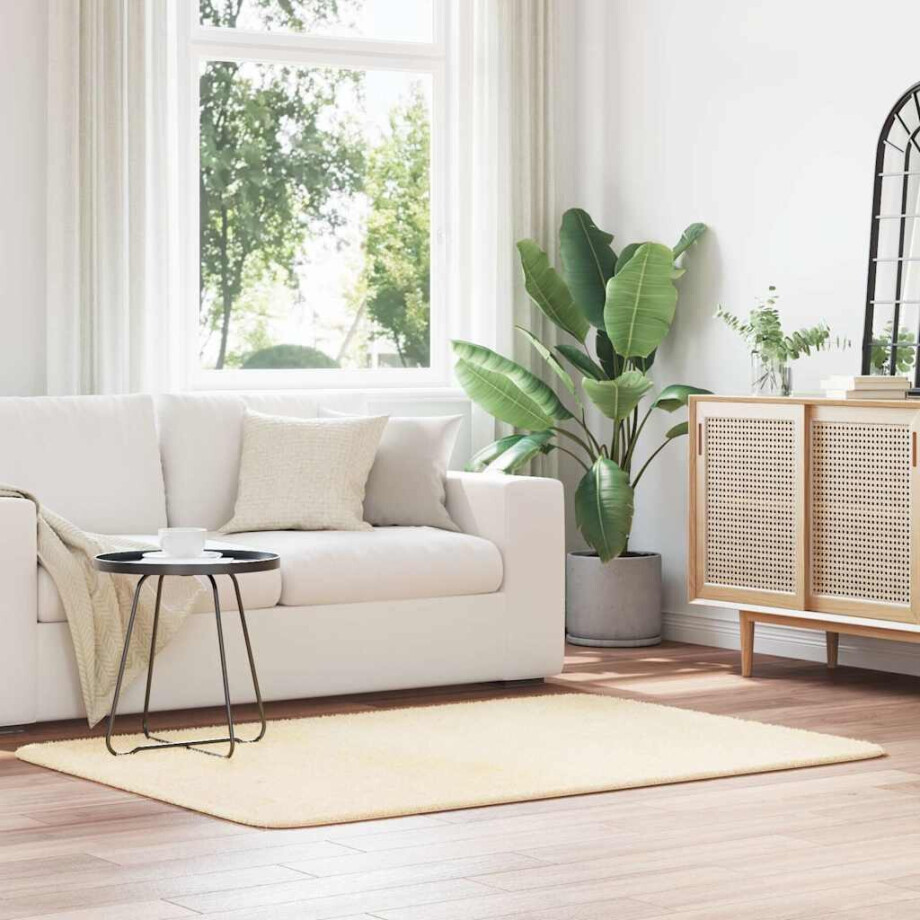 vidaXL Hoogpolig vloerkleed NAVARRA 120x170 cm polyester crèmekleurig afbeelding 1