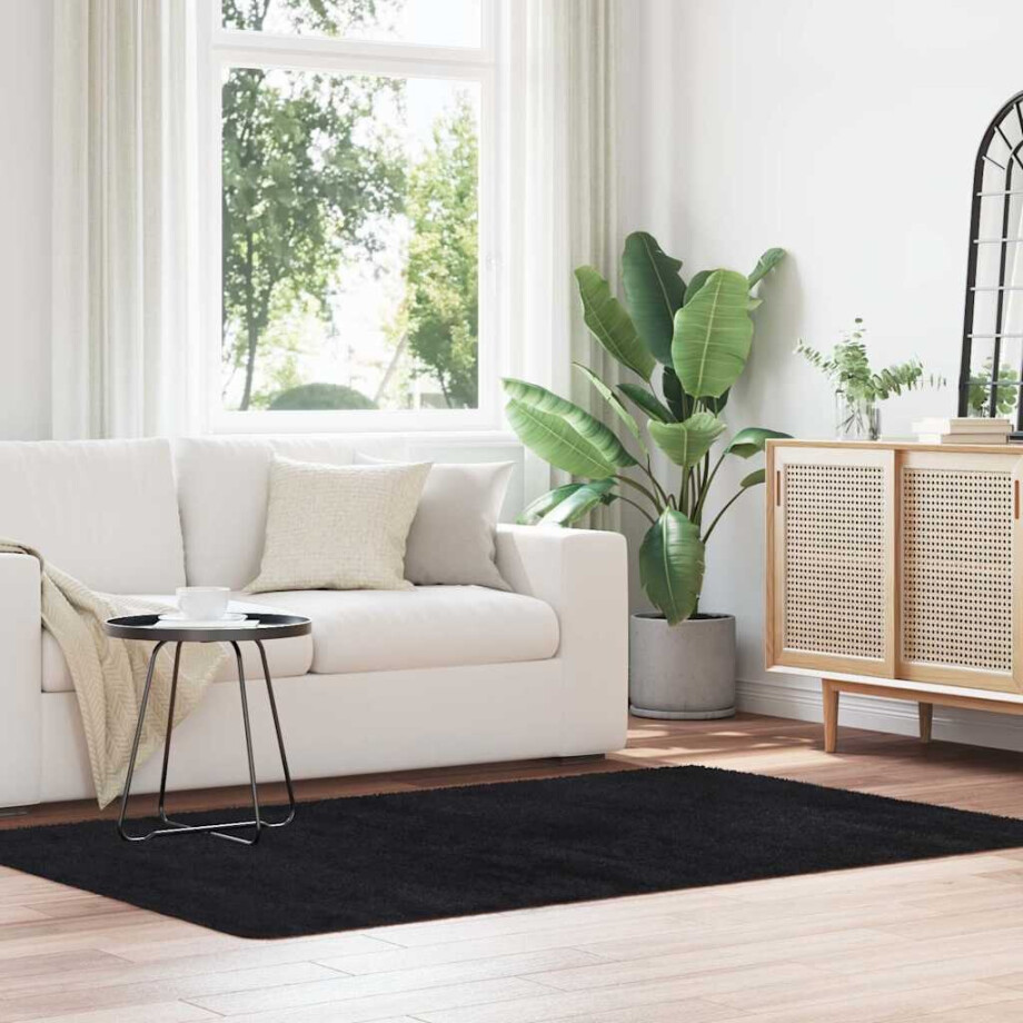 vidaXL Hoogpolig vloerkleed NAVARRA 130x200 cm polyester zwart vidaXL Hoogpolig vloerkleed NAVARRA 130x200 cm polyester zwart afbeelding 1