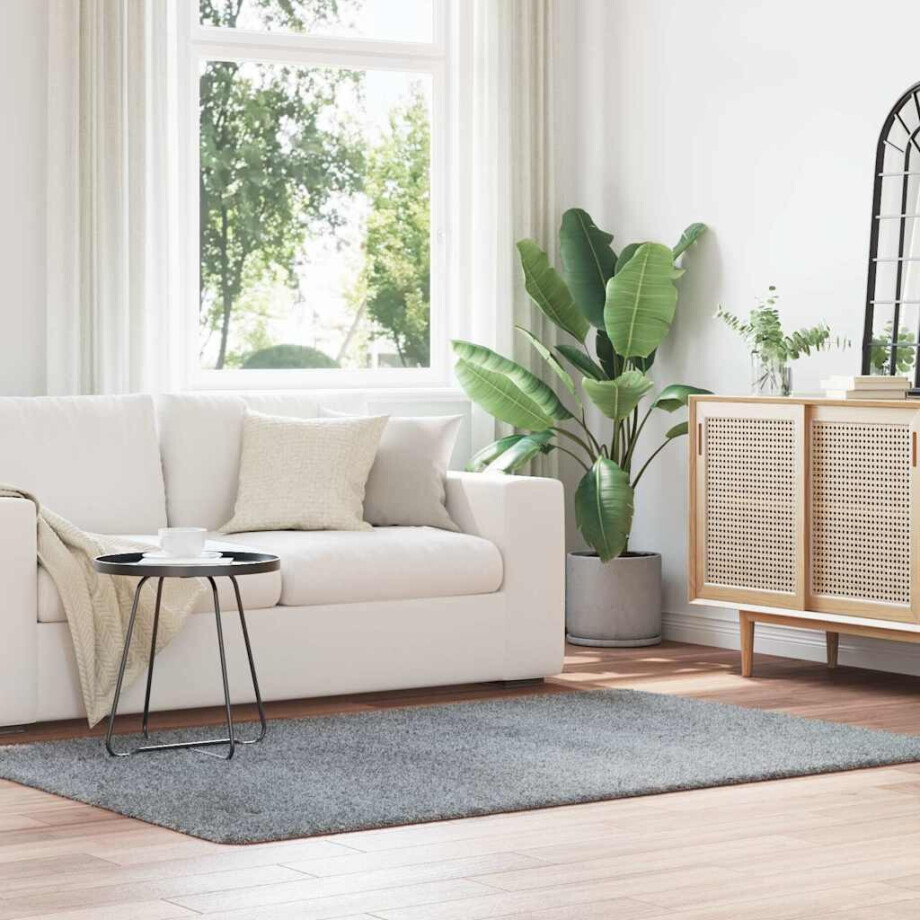 vidaXL Hoogpolig vloerkleed NAVARRA 130x200 cm polyester lichtgrijs afbeelding 1