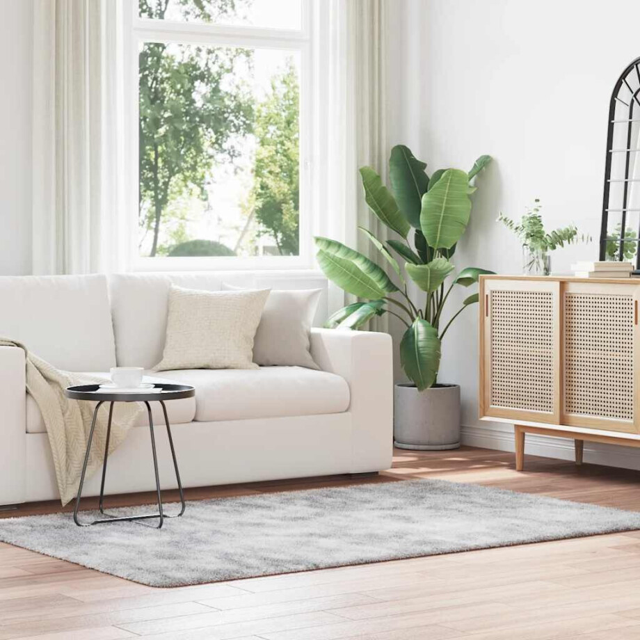 vidaXL Hoogpolig vloerkleed NAVARRA 130x200 cm polyester zilvergrijs afbeelding 1