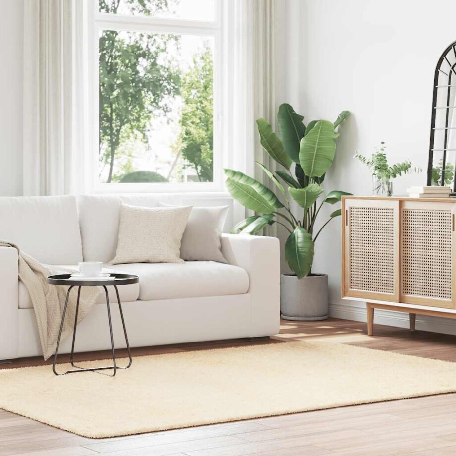 vidaXL Hoogpolig vloerkleed NAVARRA 160x230 cm polyester crèmekleurig vidaXL Hoogpolig vloerkleed NAVARRA 160x230 cm polyester crèmekleurig afbeelding 1