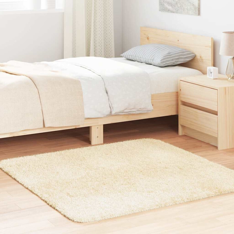 vidaXL Hoogpolig vloerkleed NAVARRA 120x120 cm polyester crèmekleurig vidaXL Hoogpolig vloerkleed NAVARRA 120x120 cm polyester crèmekleurig afbeelding 1