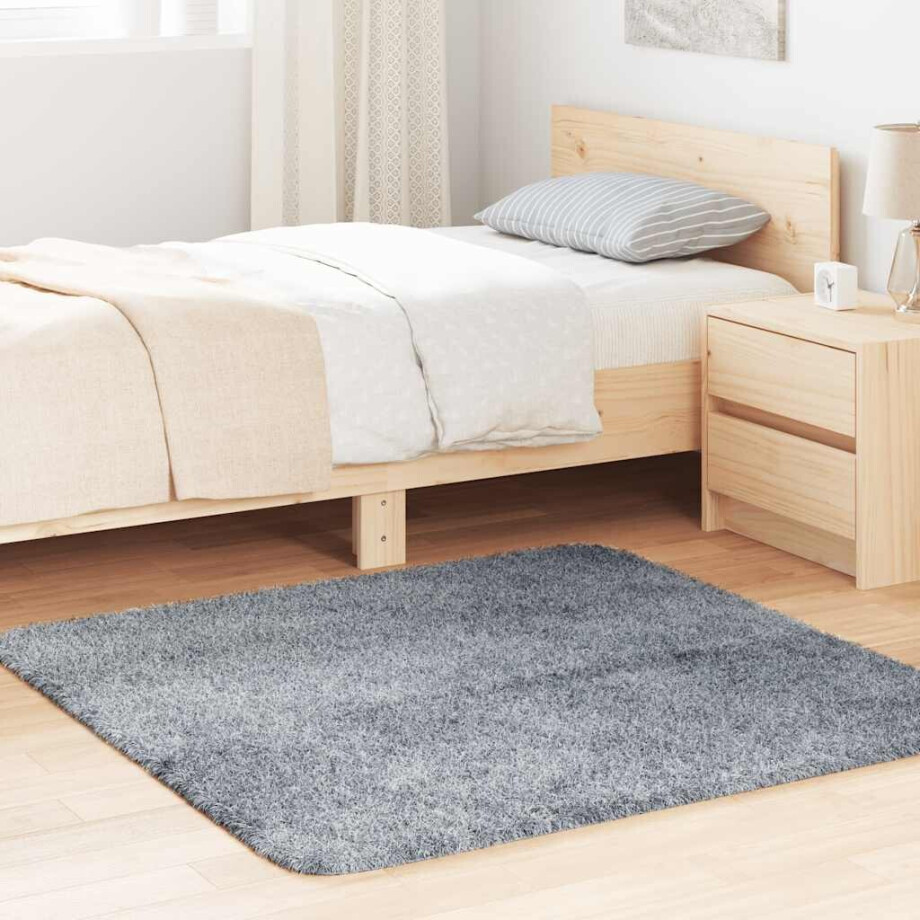 vidaXL Hoogpolig vloerkleed NAVARRA 120x120 cm polyester lichtgrijs vidaXL Hoogpolig vloerkleed NAVARRA 120x120 cm polyester lichtgrijs afbeelding 1